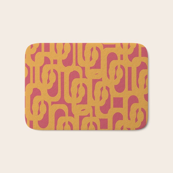 Mid Century Modern Loop Pattern Mustard and Magenta Bath Mat Gallery Image 1