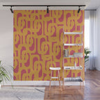 Mid Century Modern Loop Pattern Mustard and Magenta Wall Mural Gallery Image 1