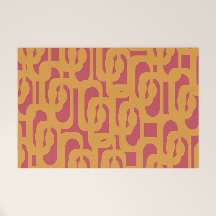 Mid Century Modern Loop Pattern Mustard and Magenta Welcome Mat Gallery Image 1