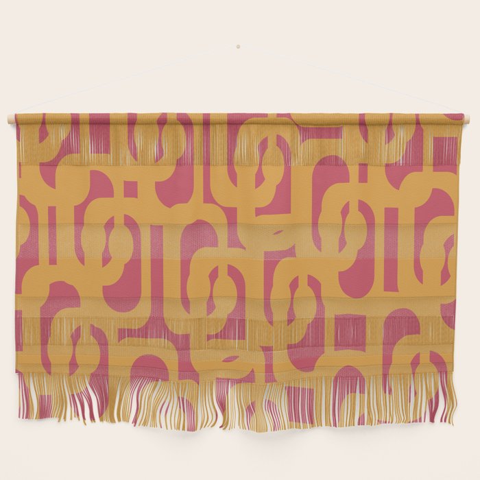 Mid Century Modern Loop Pattern Mustard and Magenta Wall Hanging Gallery Image 1