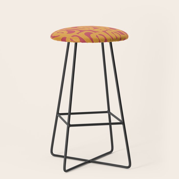 Mid Century Modern Loop Pattern Mustard and Magenta Stool Gallery Image 1
