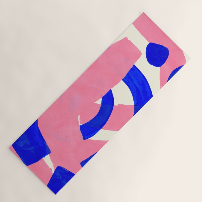Blue Pink Fun Colorful Mid Century Modern Abstract Painting Shapes Pattern Yoga Mat Gallery Image 1