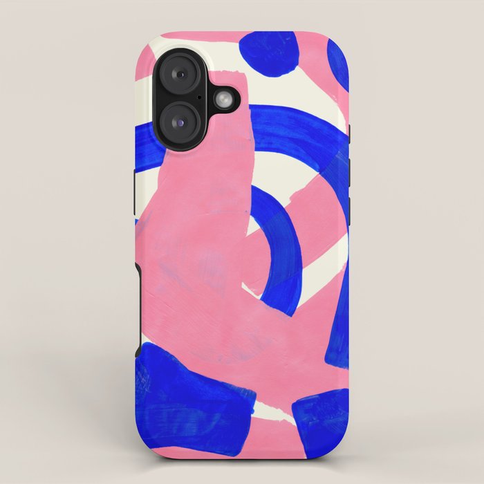 Blue Pink Fun Colorful Mid Century Modern Abstract Painting Shapes Pattern iPhone Case Gallery Image 1