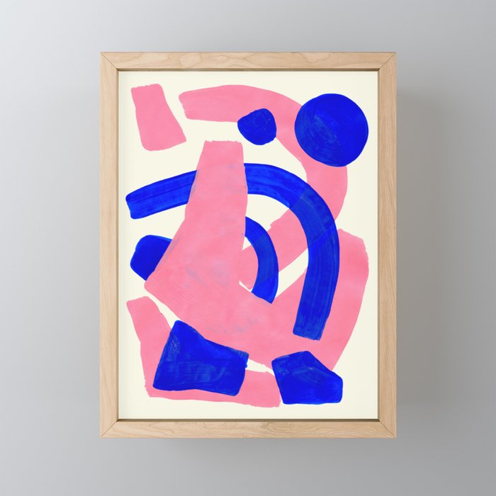Blue Pink Fun Colorful Mid Century Modern Abstract Painting Shapes Pattern Mini Art Print Gallery Image 1