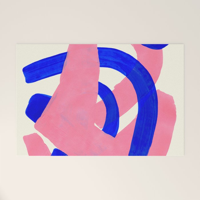 Blue Pink Fun Colorful Mid Century Modern Abstract Painting Shapes Pattern Welcome Mat Gallery Image 1
