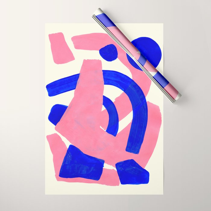 Blue Pink Fun Colorful Mid Century Modern Abstract Painting Shapes Pattern Wrapping Paper Gallery Image 1