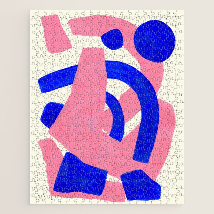 Blue Pink Fun Colorful Mid Century Modern Abstract Painting Shapes Pattern Jigsaw Puzzle Gallery Image 1