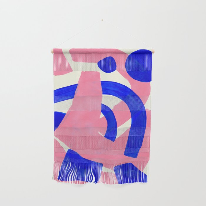 Blue Pink Fun Colorful Mid Century Modern Abstract Painting Shapes Pattern Wall Hanging Gallery Image 1