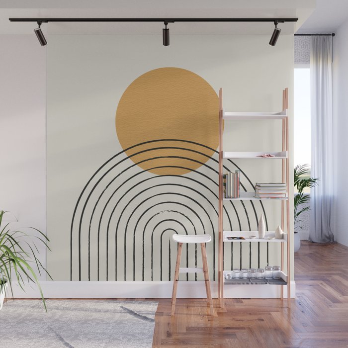 Gold Sun rainbow mid-century full Wall Mural Gallery Image 1