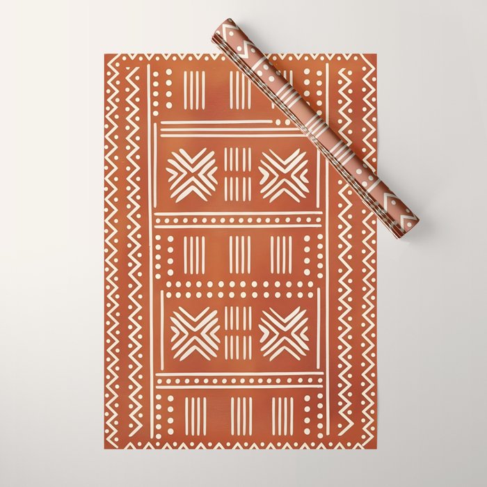 Geometric Tribal Pattern on Terracotta Wrapping Paper Gallery Image 1