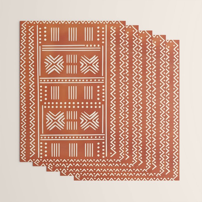Geometric Tribal Pattern on Terracotta Wrapping Paper Gallery Image 3