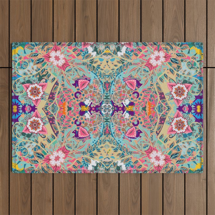 Mandala - Turquoise Boho Outdoor Rug Gallery Image 1