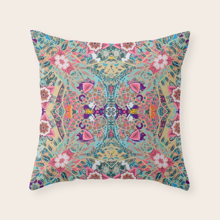Mandala - Turquoise Boho Throw Pillow Gallery Image 1