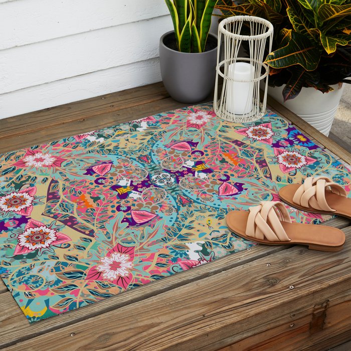 Mandala - Turquoise Boho Outdoor Rug Gallery Image 2
