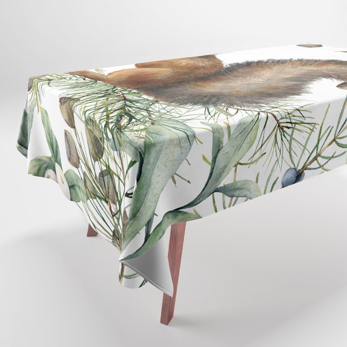 Cute Squirrel and Woodland, Watercolor Tablecloth Gallery Image 1