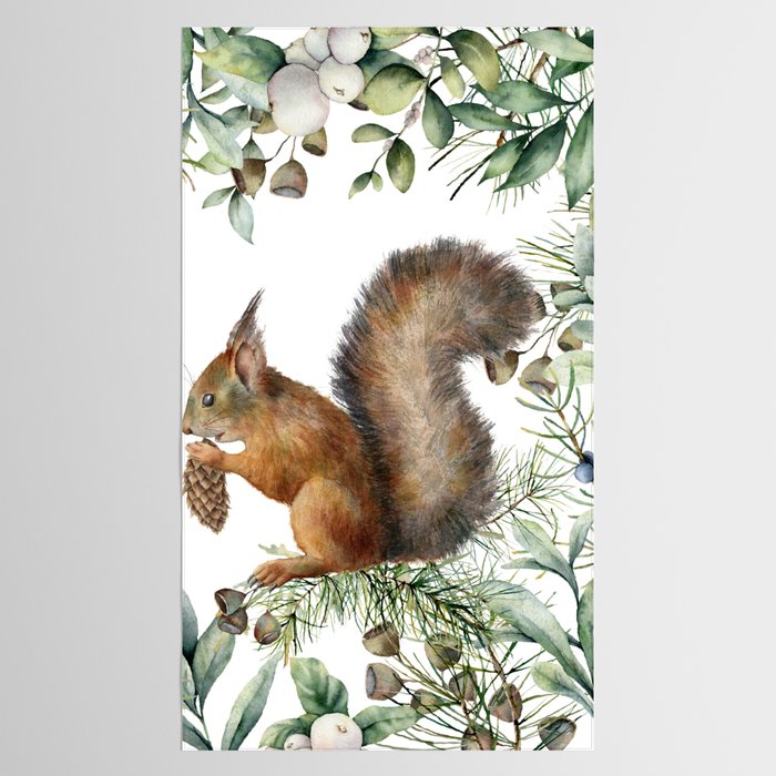 Cute Squirrel and Woodland, Watercolor Tablecloth Gallery Image 2