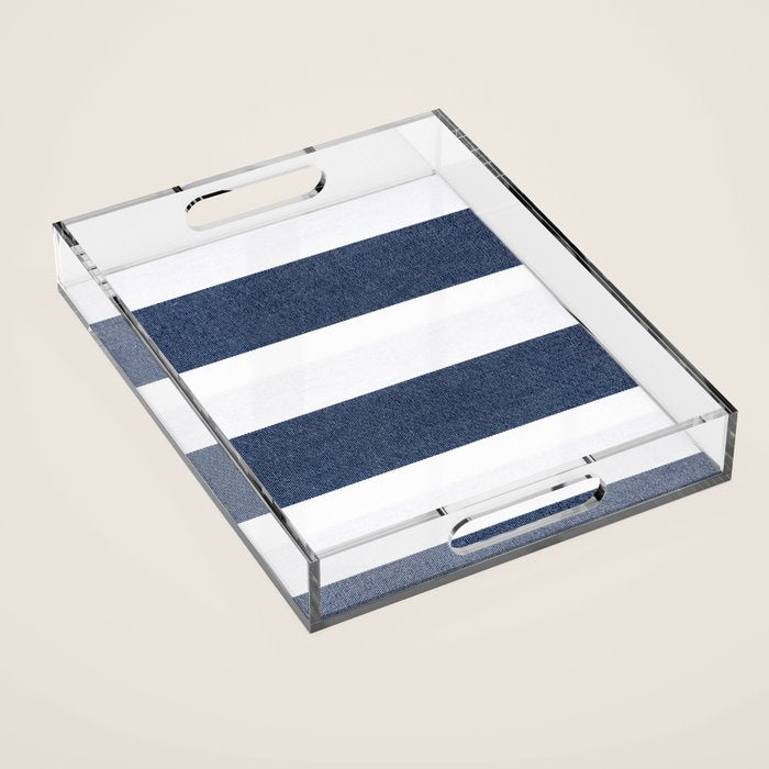 Nautical Blue & White Stripes Acrylic Tray Gallery Image 1