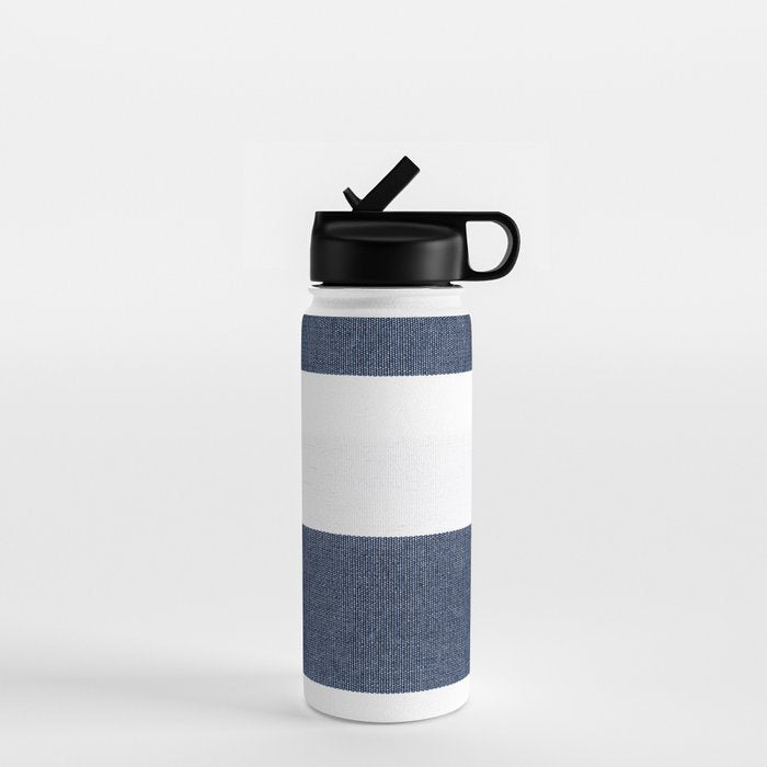 Nautical Blue & White Stripes Water Bottle Gallery Image 1