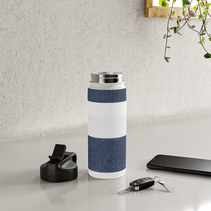 Nautical Blue & White Stripes Water Bottle Gallery Image 4