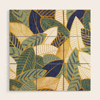 Leaf wall // navy blue pine and sage green leaves golden lines Wood Wall Art Gallery Image 1
