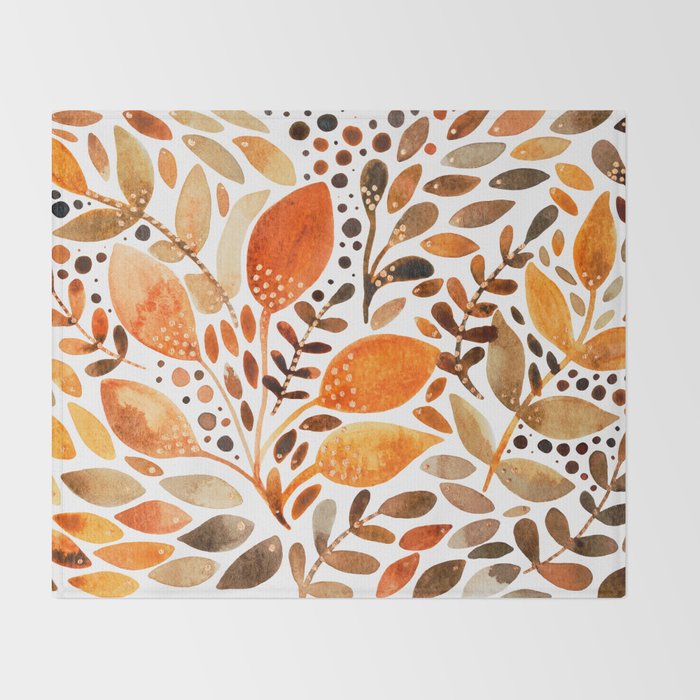 Autumn watercolor leaves Throw Blanket Gallery Image 2