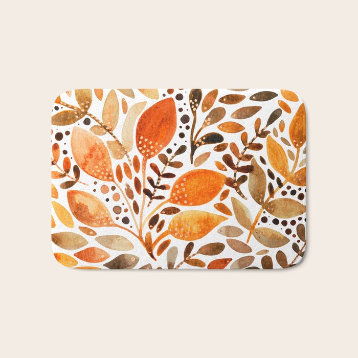 Autumn watercolor leaves Bath Mat Gallery Image 1