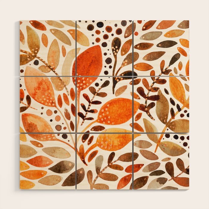Autumn watercolor leaves Wood Wall Art Gallery Image 1