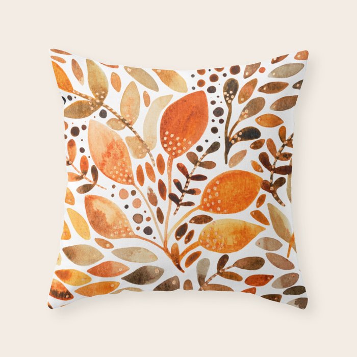 Autumn watercolor leaves Throw Pillow Gallery Image 6