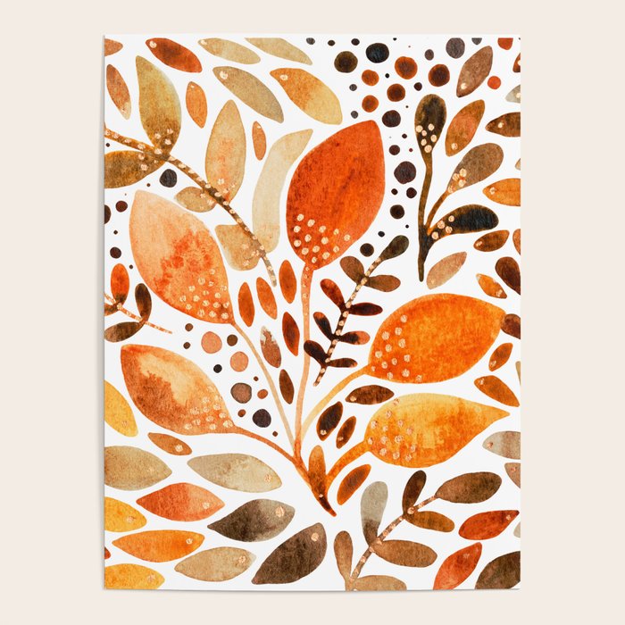 Autumn watercolor leaves Poster Gallery Image 1