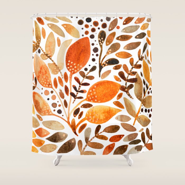 Autumn watercolor leaves Shower Curtain Gallery Image 1