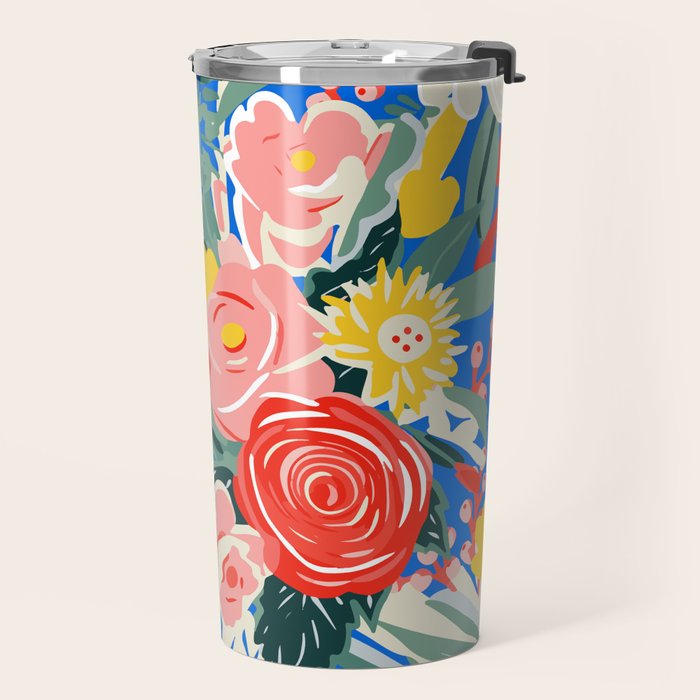 Colorful nature flower art pattern Travel Mug Gallery Image 2