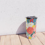 Colorful nature flower art pattern Travel Mug Gallery Image 4