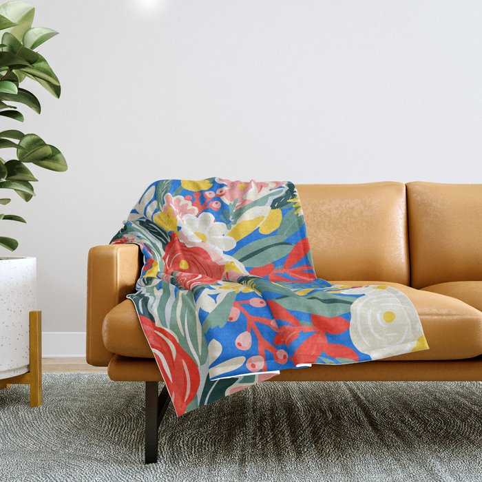 Colorful nature flower art pattern Throw Blanket Gallery Image 1