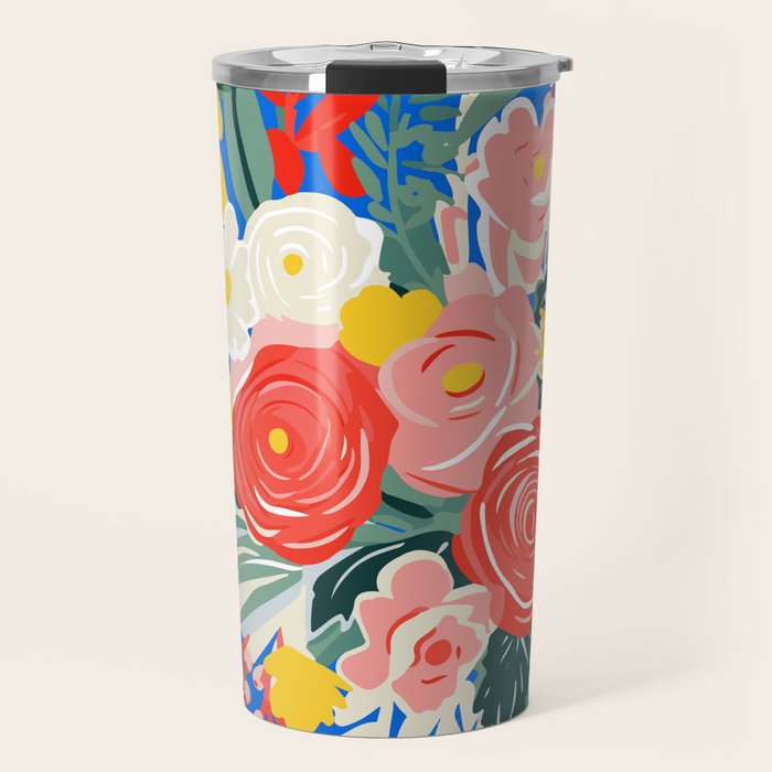 Colorful nature flower art pattern Travel Mug Gallery Image 1