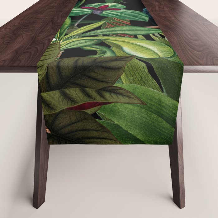 Midnight Vintage Exotic Flower And Birds Garden Jungle Table Runner Gallery Image 1