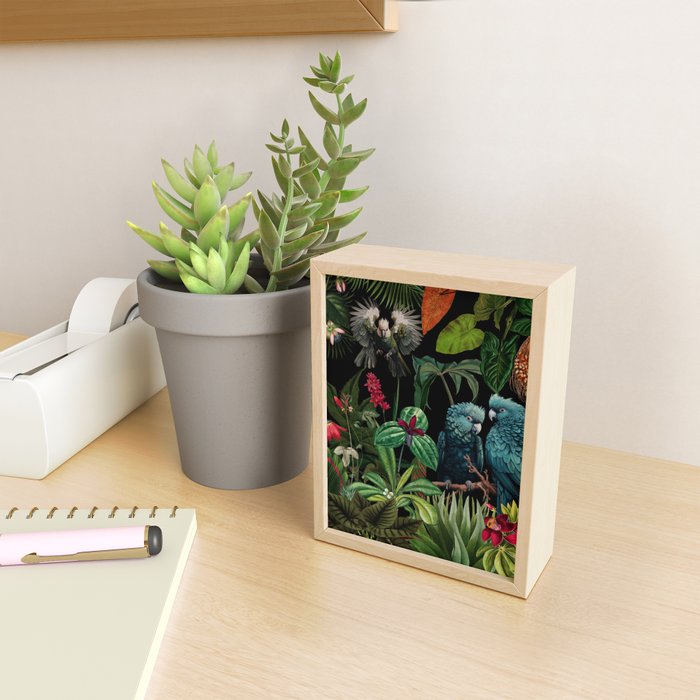 Midnight Vintage Exotic Flower And Birds Garden Jungle Mini Art Print Gallery Image 2
