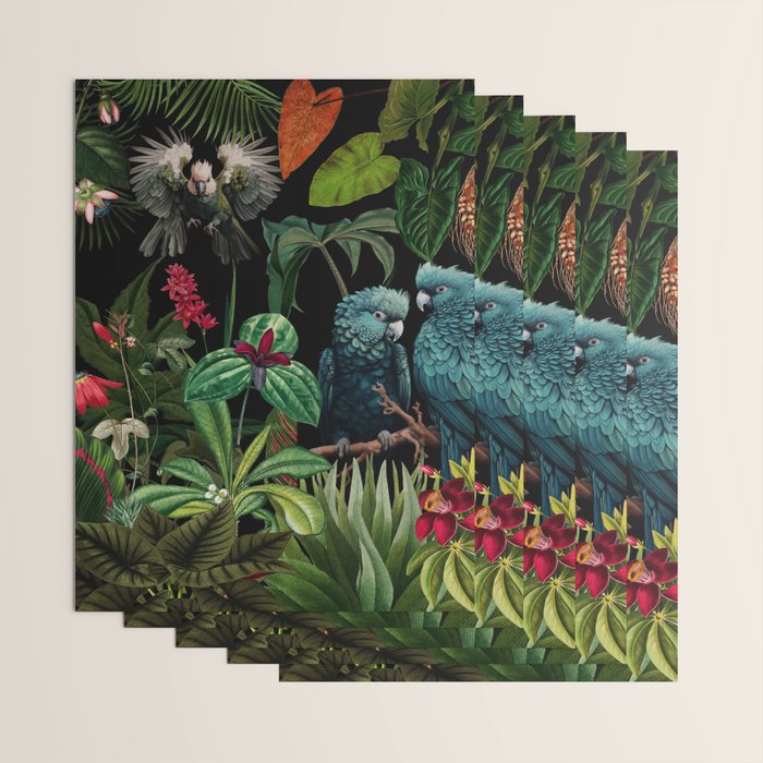 Midnight Vintage Exotic Flower And Birds Garden Jungle Wrapping Paper Gallery Image 3