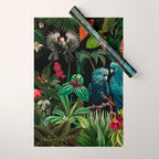 Midnight Vintage Exotic Flower And Birds Garden Jungle Wrapping Paper Gallery Image 1