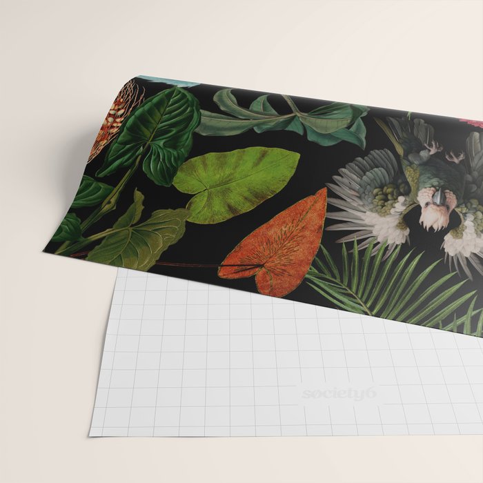 Midnight Vintage Exotic Flower And Birds Garden Jungle Wrapping Paper Gallery Image 2