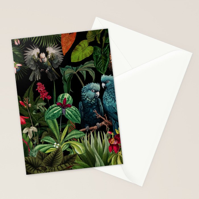 Midnight Vintage Exotic Flower And Birds Garden Jungle Stationery Card Gallery Image 2