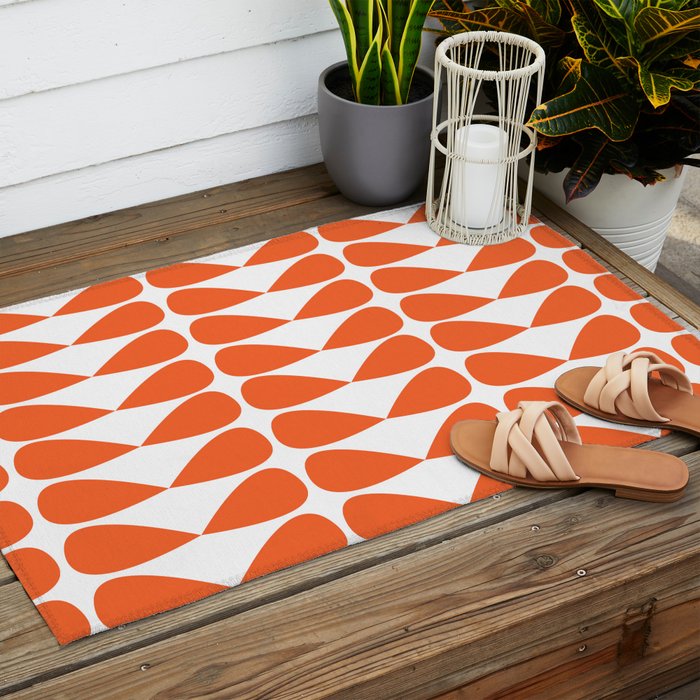 Mod Leaves Orange and White Minimalist Pattern  Outdoor Rug Gallery Image 2