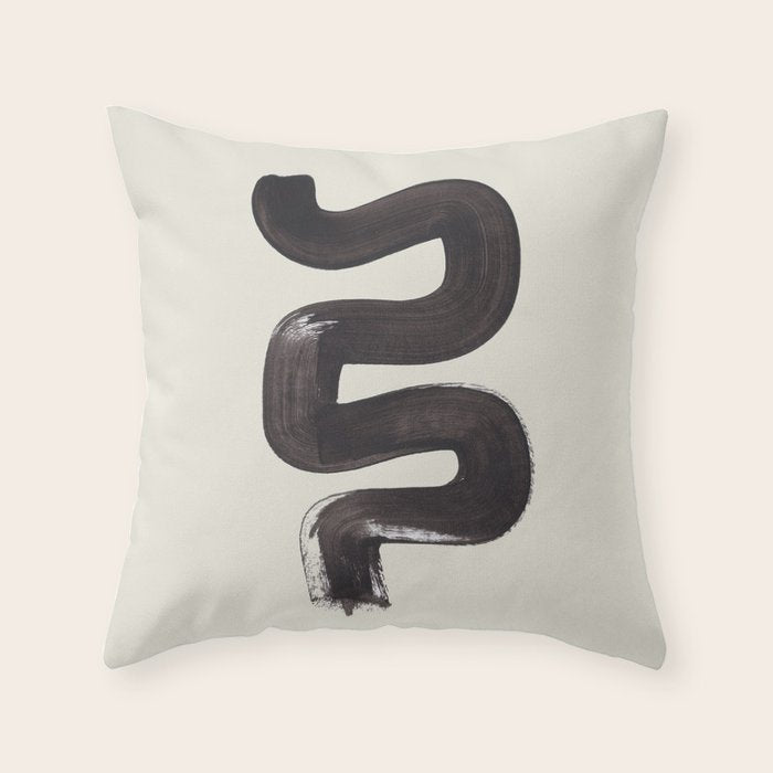 Black & White Minimalist Abstract Shapes Patterns Black Ink Painting Throw Pillow Gallery Image 6