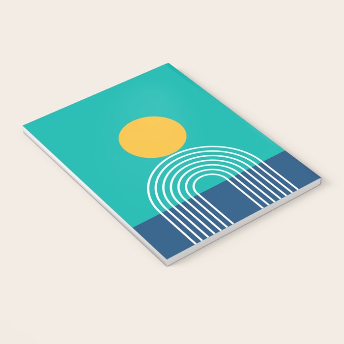 Geometric Lines in Blue Teal Yellow (Sun and Rainbow abstraction) Notebook Gallery Image 3