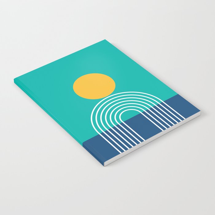 Geometric Lines in Blue Teal Yellow (Sun and Rainbow abstraction) Notebook Gallery Image 1