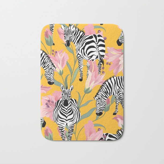 Striped For Life | Zebra Mango Forest | Modern Bohemian Wildlife Jungle | Botanical Nature Bath Mat Gallery Image 1