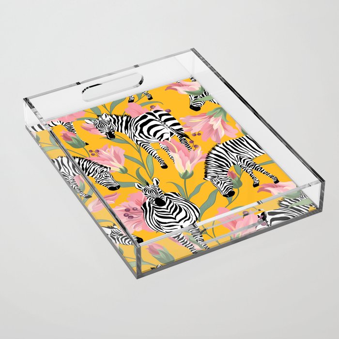 Striped For Life | Zebra Mango Forest | Modern Bohemian Wildlife Jungle | Botanical Nature Acrylic Tray Gallery Image 1