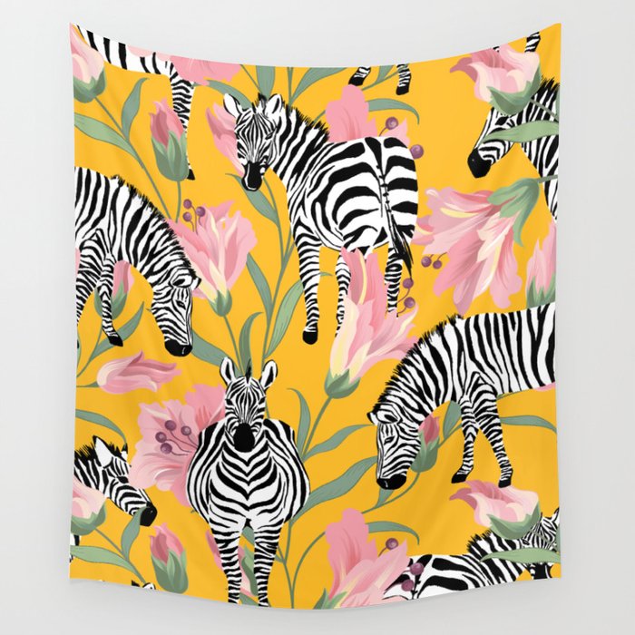 Striped For Life | Zebra Mango Forest | Modern Bohemian Wildlife Jungle | Botanical Nature Wall Tapestry Gallery Image 1