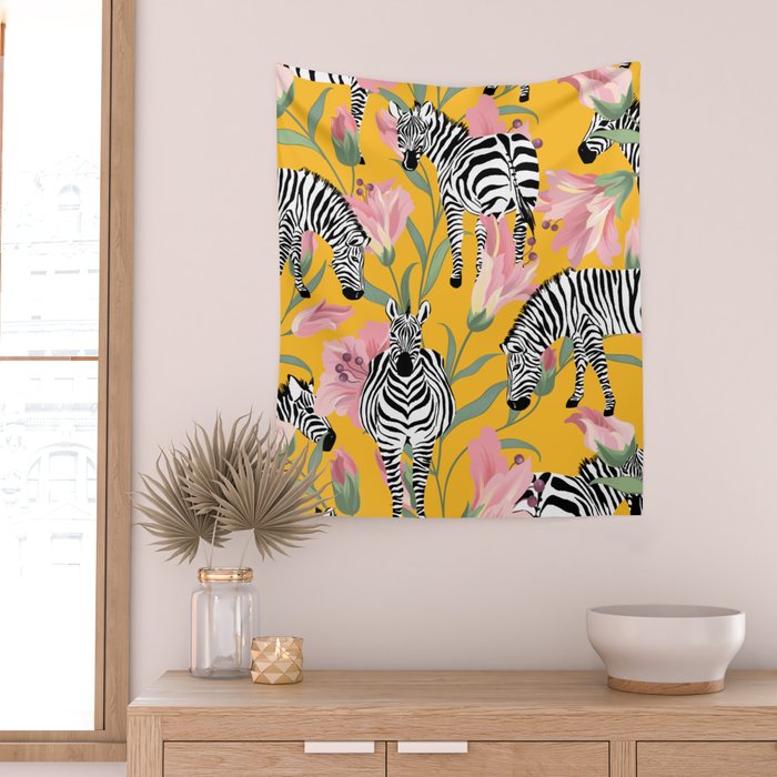 Striped For Life | Zebra Mango Forest | Modern Bohemian Wildlife Jungle | Botanical Nature Wall Tapestry Gallery Image 2