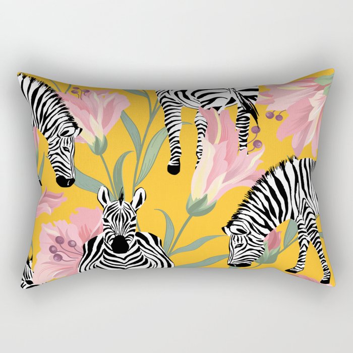Striped For Life | Zebra Mango Forest | Modern Bohemian Wildlife Jungle | Botanical Nature Rectangular Pillow Gallery Image 1