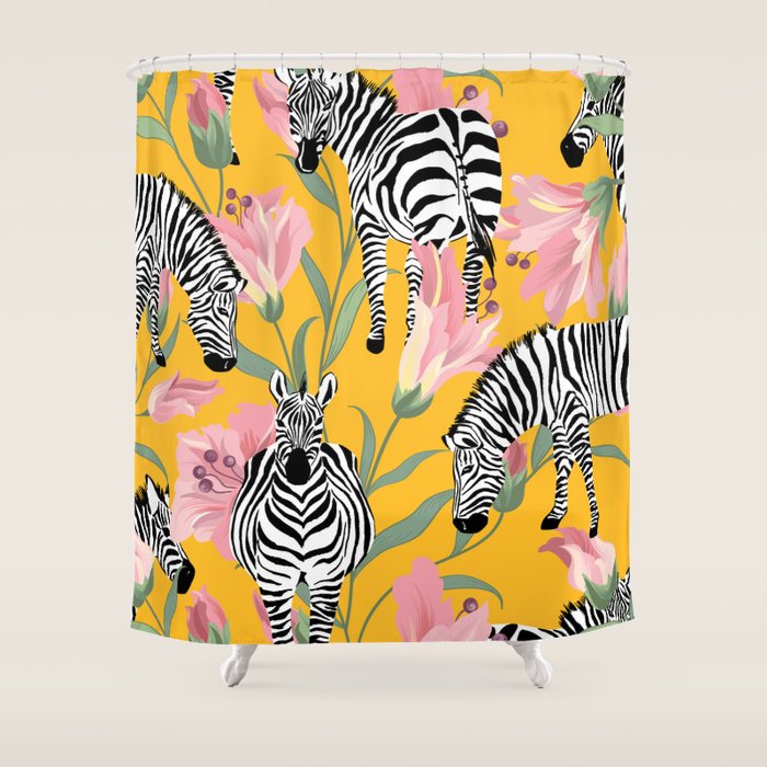 Striped For Life | Zebra Mango Forest | Modern Bohemian Wildlife Jungle | Botanical Nature Shower Curtain Gallery Image 1